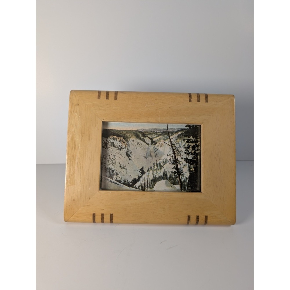 Yellowstone National Park Framed Postcard Circa 1915 Solid Wood Tri Color Inlay